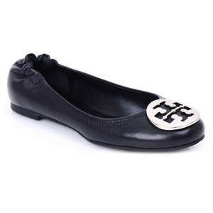 Tory Burch Reva Flats Black with Silver Logo